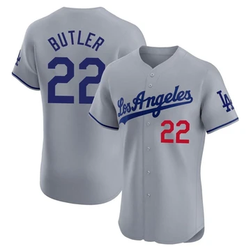 Men's Los Angeles Dodgers Brett Butler ＃22 Gray Elite Road Jersey