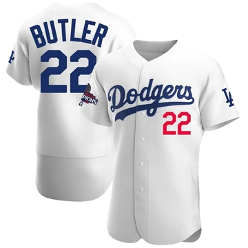 Men's Los Angeles Dodgers Brett Butler ＃22 White Authentic Home Official 2024 World Series Champions Jersey