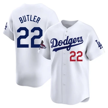 Men's Los Angeles Dodgers Brett Butler ＃22 White Limited Home 2024 World Series Champions Jersey