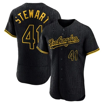 Men's Los Angeles Dodgers Brock Stewart ＃41 Black Authentic Snake Skin City Jersey