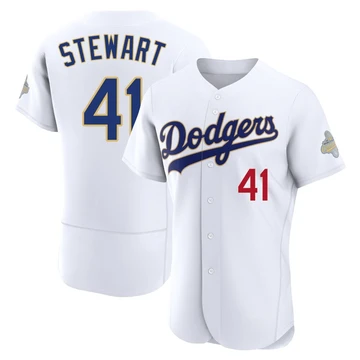 Men's Los Angeles Dodgers Brock Stewart ＃41 Gold Authentic White 2026 Collection Jersey