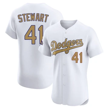 Men's Los Angeles Dodgers Brock Stewart ＃41 Gold Elite White 2025 Collection Jersey