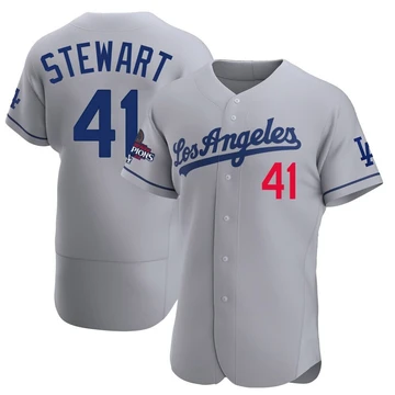 Men's Los Angeles Dodgers Brock Stewart ＃41 Gray Authentic Away Official 2024 World Series Champions Jersey