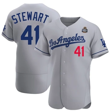 Men's Los Angeles Dodgers Brock Stewart ＃41 Gray Authentic Away Official 2024 World Series Jersey