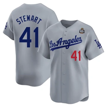 Men's Los Angeles Dodgers Brock Stewart ＃41 Gray Limited Away 2024 World Series Jersey