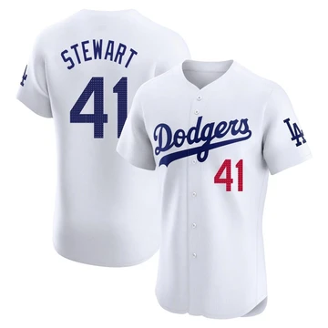 Men's Los Angeles Dodgers Brock Stewart ＃41 White Elite Home Jersey