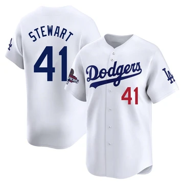 Men's Los Angeles Dodgers Brock Stewart ＃41 White Limited Home 2024 World Series Champions Jersey