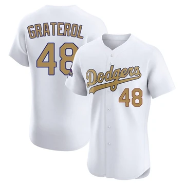 Men's Los Angeles Dodgers Brusdar Graterol ＃48 Gold Elite White 2025 Collection Jersey