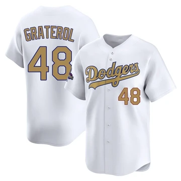 Men's Los Angeles Dodgers Brusdar Graterol ＃48 Gold Limited White 2025 Collection Jersey