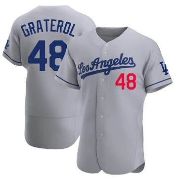 Men's Los Angeles Dodgers Brusdar Graterol ＃48 Gray Authentic Away Jersey