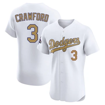 Men's Los Angeles Dodgers Carl Crawford ＃3 Gold Elite White 2025 Collection Jersey