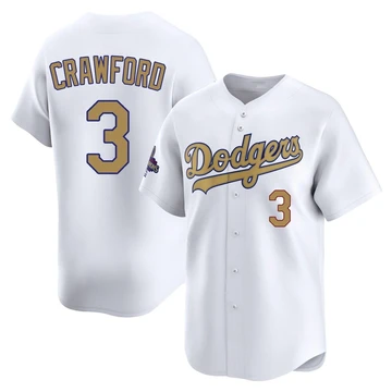 Men's Los Angeles Dodgers Carl Crawford ＃3 Gold Limited White 2025 Collection Jersey
