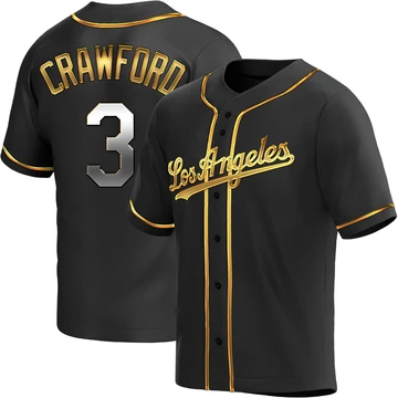 Men's Los Angeles Dodgers Carl Crawford ＃3 Gold Replica Black en Alternate Jersey