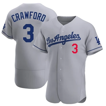 Men's Los Angeles Dodgers Carl Crawford ＃3 Gray Authentic Away Jersey