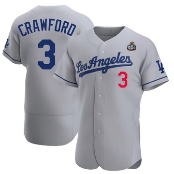Men's Los Angeles Dodgers Carl Crawford ＃3 Gray Authentic Away Official 2024 World Series Jersey