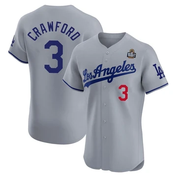 Men's Los Angeles Dodgers Carl Crawford ＃3 Gray Elite Road 2024 World Series Jersey
