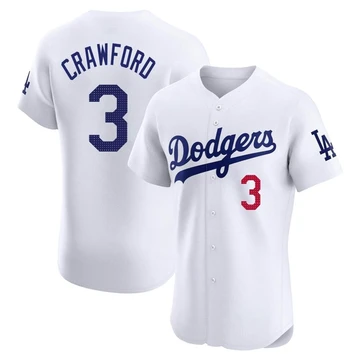 Men's Los Angeles Dodgers Carl Crawford ＃3 White Elite Home Jersey