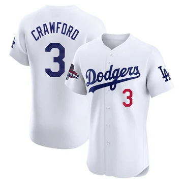 Men's Los Angeles Dodgers Carl Crawford ＃3 White Elite Home World Series Champions Jersey