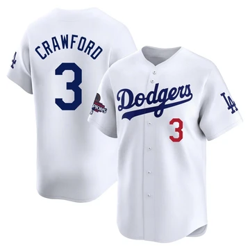Men's Los Angeles Dodgers Carl Crawford ＃3 White Limited Home 2024 World Series Champions Jersey