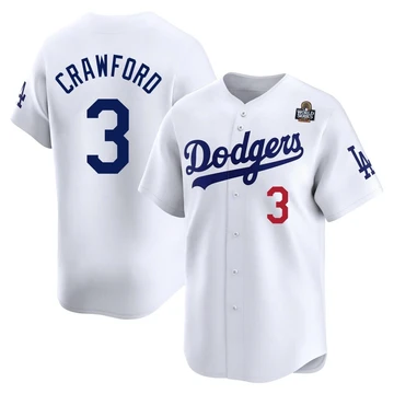 Men's Los Angeles Dodgers Carl Crawford ＃3 White Limited Home 2024 World Series Jersey