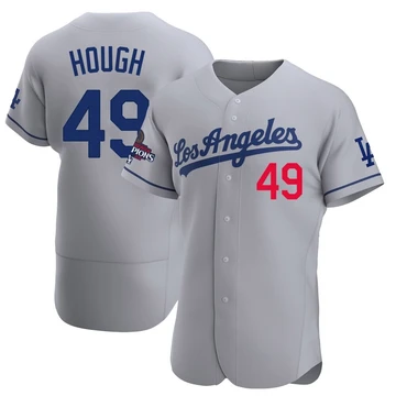 Men's Los Angeles Dodgers Charlie Hough ＃49 Gray Authentic Away Official 2024 World Series Champions Jersey