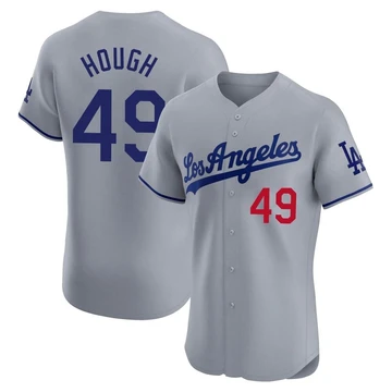 Men's Los Angeles Dodgers Charlie Hough ＃49 Gray Elite Road Jersey