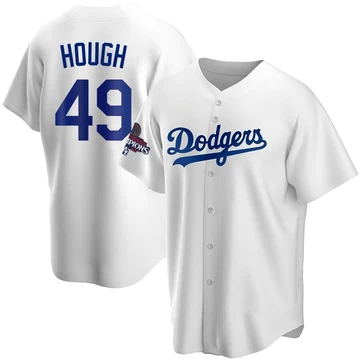 Men's Los Angeles Dodgers Charlie Hough ＃49 White Replica Home 2024 World Series Champions Jersey
