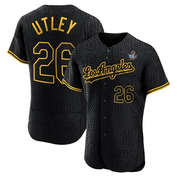Men's Los Angeles Dodgers Chase Utley ＃26 Black Authentic Snake Skin City 2024 World Series Jersey