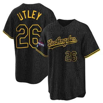 Men's Los Angeles Dodgers Chase Utley ＃26 Black Replica Snake Skin City 2024 World Series Champions Jersey