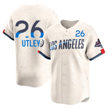 Men's Los Angeles Dodgers Chase Utley ＃26 Cream Limited 2024 City Connect World Series Champions Jersey