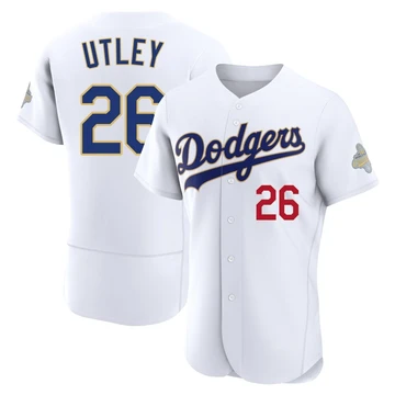 Men's Los Angeles Dodgers Chase Utley ＃26 Gold Authentic White 2026 Collection Jersey