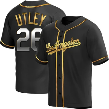 Men's Los Angeles Dodgers Chase Utley ＃26 Gold Replica Black en Alternate Jersey