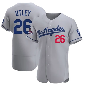 Men's Los Angeles Dodgers Chase Utley ＃26 Gray Authentic Away Official 2024 World Series Champions Jersey
