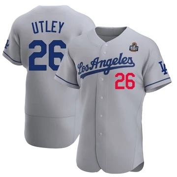 Men's Los Angeles Dodgers Chase Utley ＃26 Gray Authentic Away Official 2024 World Series Jersey