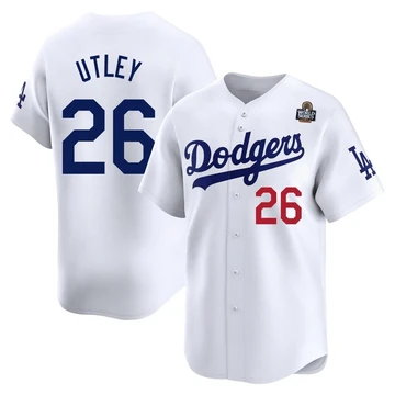 Men's Los Angeles Dodgers Chase Utley ＃26 White Limited Home 2024 World Series Jersey