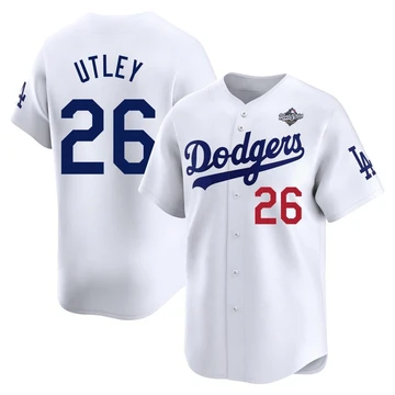 Men's Los Angeles Dodgers Chase Utley ＃26 White Limited Home 2025 World Series Jersey