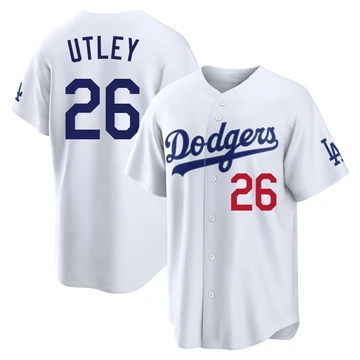 Men's Los Angeles Dodgers Chase Utley ＃26 White Limited Home Stadium Jersey