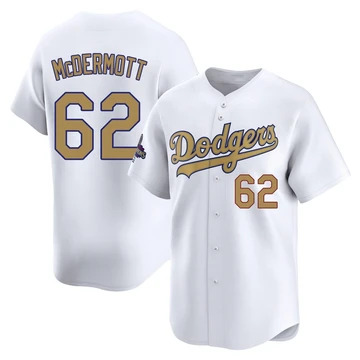 Men's Los Angeles Dodgers Chayce McDermott ＃62 Gold Limited White 2025 Collection Jersey