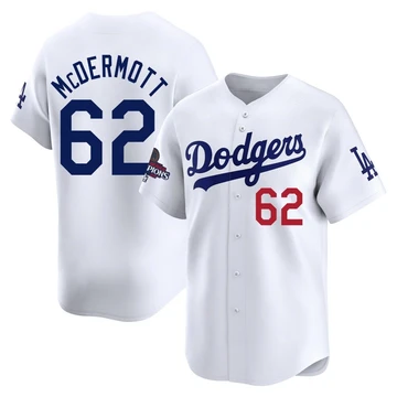 Men's Los Angeles Dodgers Chayce McDermott ＃62 White Limited Home 2024 World Series Champions Jersey