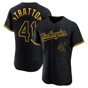 Men's Los Angeles Dodgers Chris Stratton ＃41 Black Authentic Snake Skin City Jersey