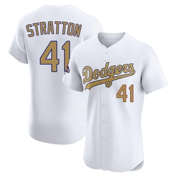 Men's Los Angeles Dodgers Chris Stratton ＃41 Gold Elite White 2025 Collection Jersey