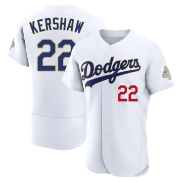 Men's Los Angeles Dodgers Clayton Kershaw ＃22 Gold Authentic White 2026 Collection Jersey