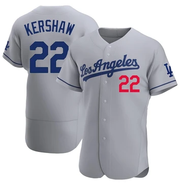 Men's Los Angeles Dodgers Clayton Kershaw ＃22 Gray Authentic Away Jersey