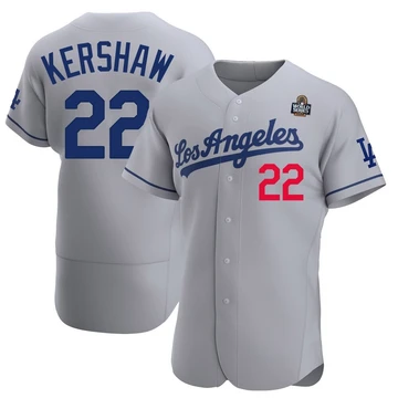 Men's Los Angeles Dodgers Clayton Kershaw ＃22 Gray Authentic Away Official 2024 World Series Jersey