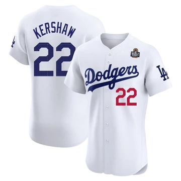 Men's Los Angeles Dodgers Clayton Kershaw ＃22 White Elite Home 2024 World Series Jersey