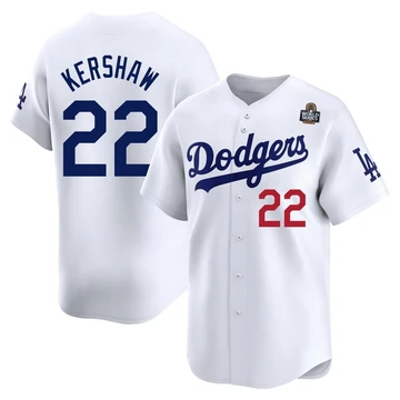 Men's Los Angeles Dodgers Clayton Kershaw ＃22 White Limited Home 2024 World Series Jersey