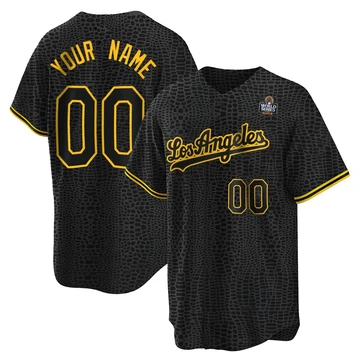 Men's Los Angeles Dodgers Custom ＃00 Black Replica Snake Skin City 2024 World Series Jersey