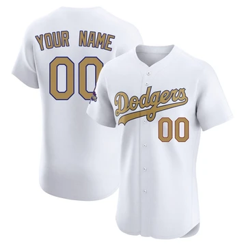 Men's Los Angeles Dodgers Custom ＃00 Gold Elite White 2025 Collection Jersey