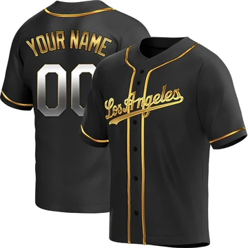 Men's Los Angeles Dodgers Custom ＃00 Gold Replica Black en Alternate Jersey