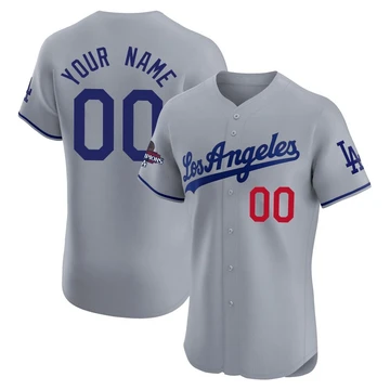 Men's Los Angeles Dodgers Custom ＃00 Gray Elite Road World Series Champions Jersey